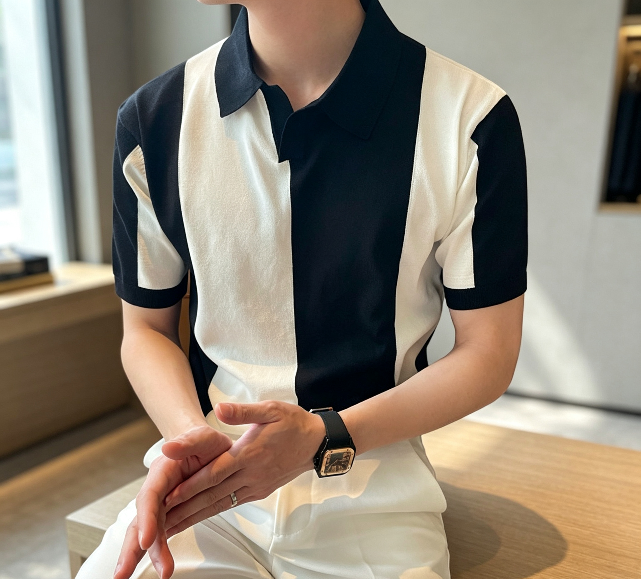 Summer Slim Fit Collared Knit Top