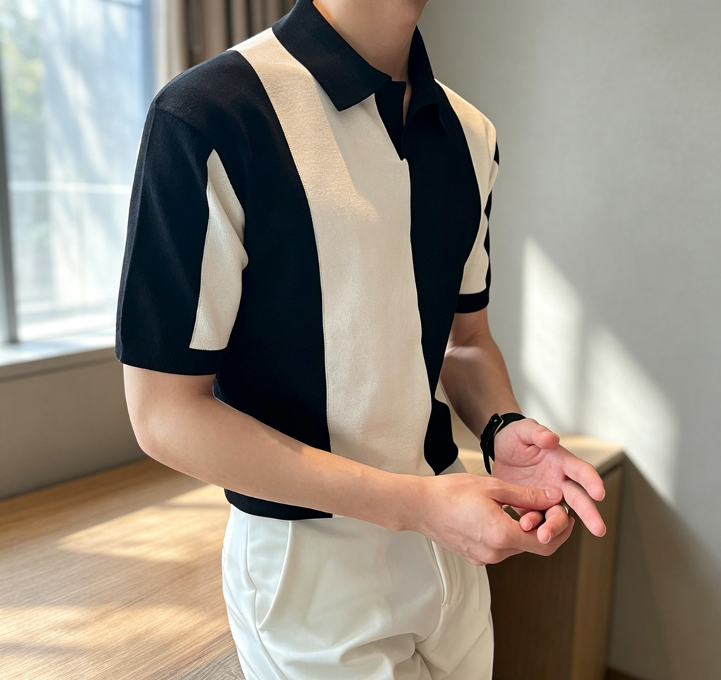 Summer Slim Fit Collared Knit Top