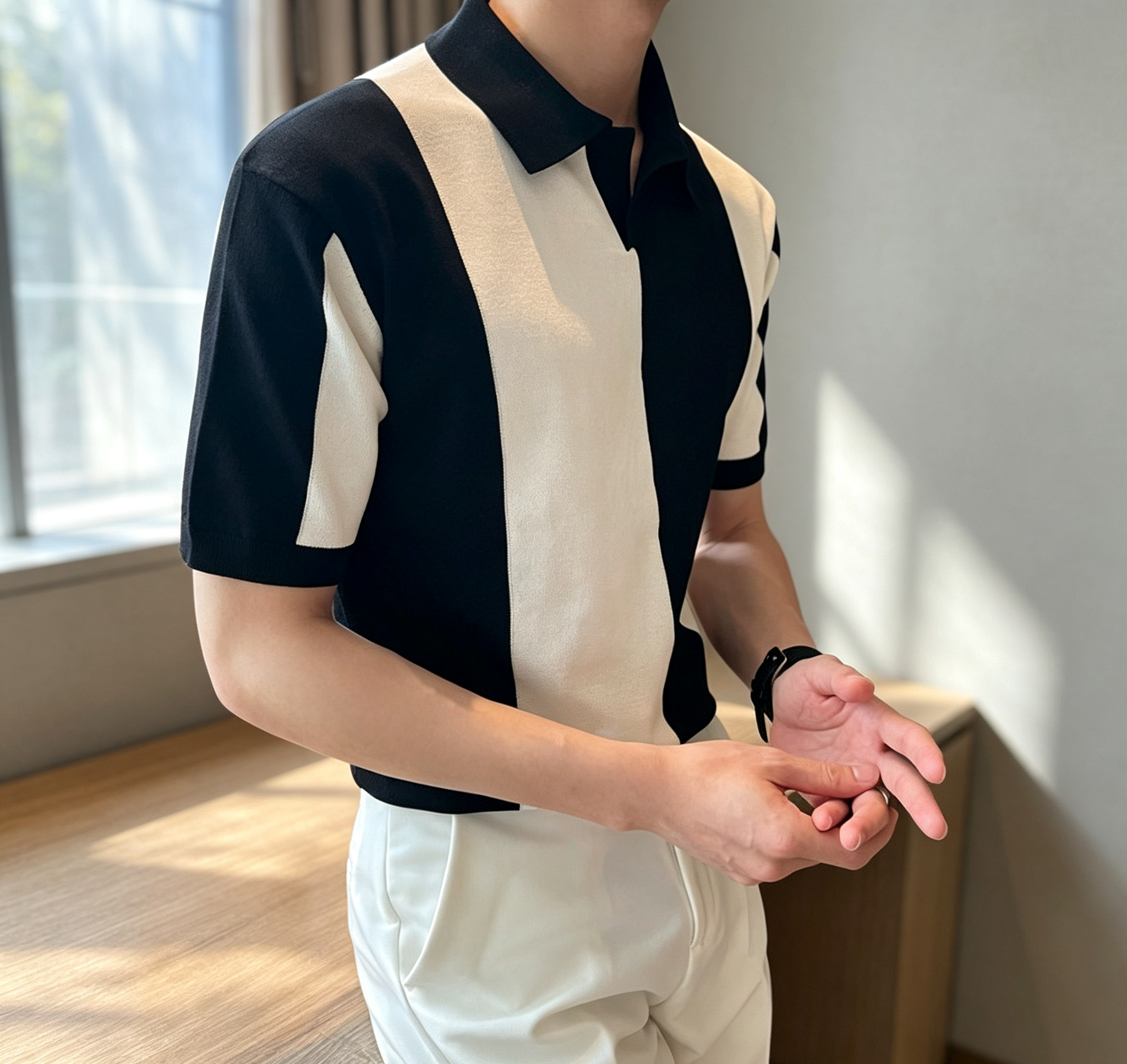 Summer Slim Fit Collared Knit Top